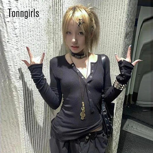 T-Shirt Langarm Y2k Japanisch