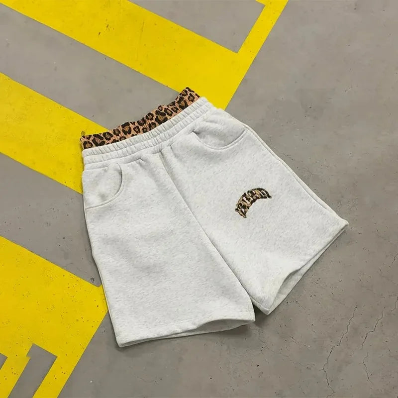 3-teiliges Sportbekleidungsset Y2K für Damen und Herren im Retro-Stil mit Leopardenmuster und Patchwork-Design, amerikanische Streetwear, Unisex, lässig-kastenförmig, Paar-Bekleidung