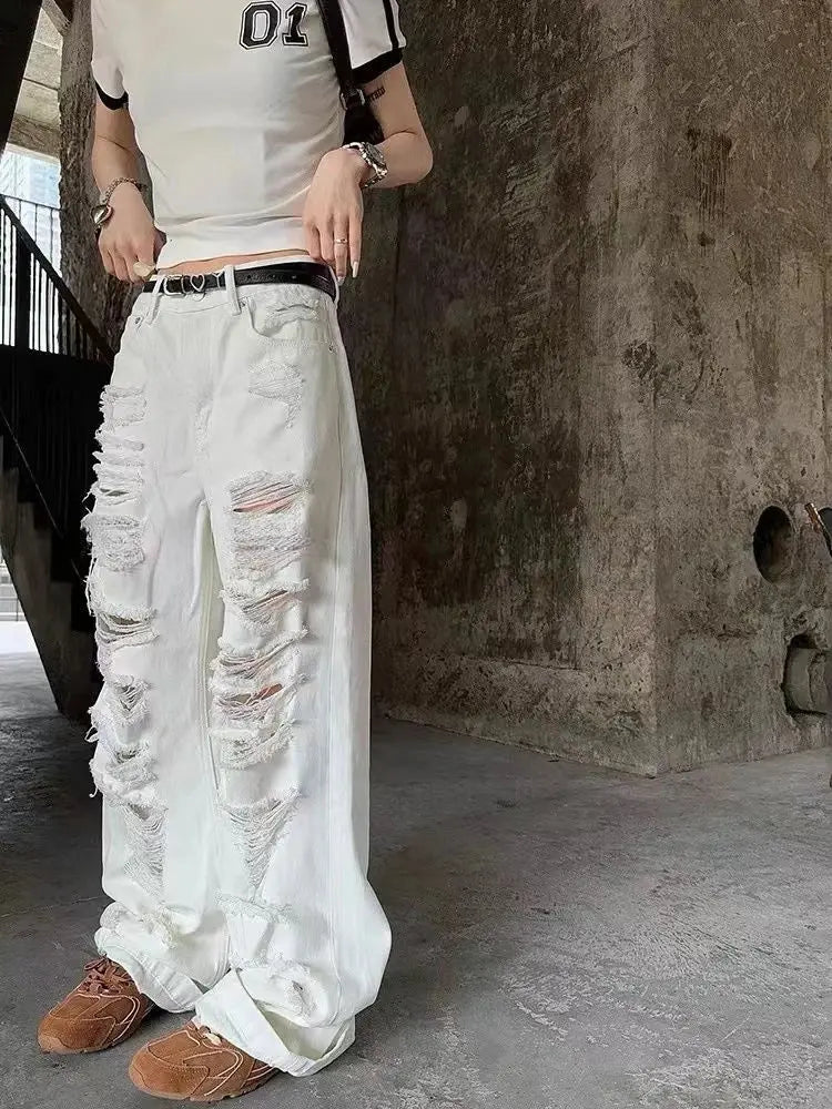 Ripped White Jeans - DRACO COUTURE