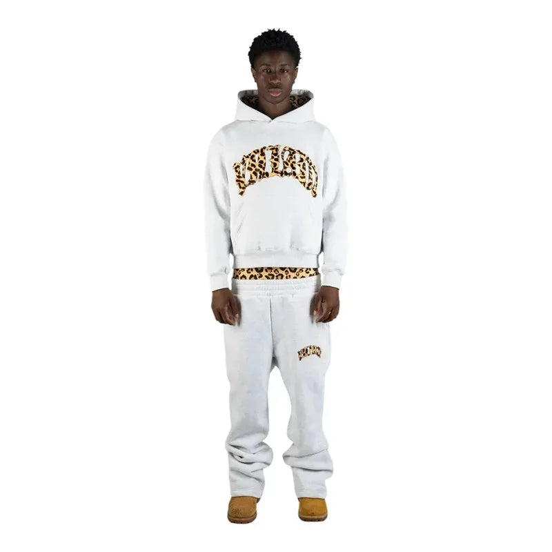 3-teiliges Sportbekleidungsset Y2K für Damen und Herren im Retro-Stil mit Leopardenmuster und Patchwork-Design, amerikanische Streetwear, Unisex, lässig-kastenförmig, Paar-Bekleidung