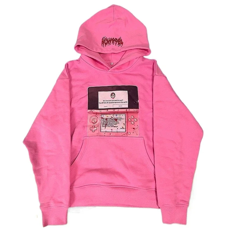 Harajuku Trendy Sportswear Pink 3DS Hoodies Damen Herren Streetwear Tape Mark Hot Sell Sweatshirts Zip Up Hoodie Y2k Tops