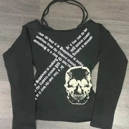 Long Sleeve Print T-Shirts Women Slash Neck - DRACO COUTURE