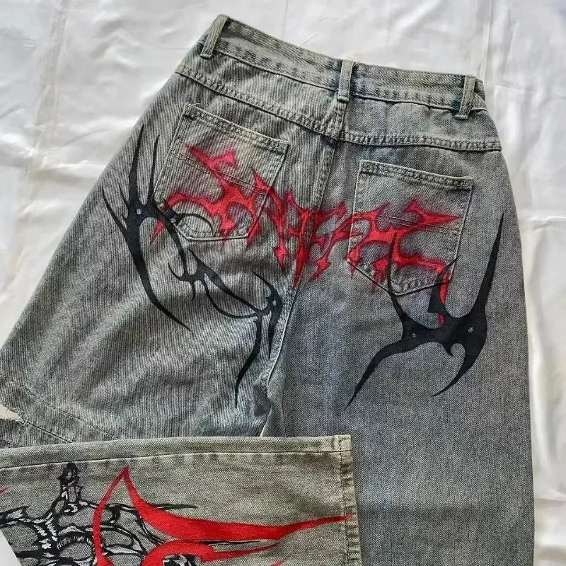 Red Tribal Loose Jeans
