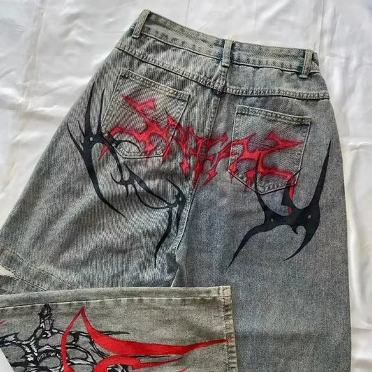 Red Tribal Loose Jeans