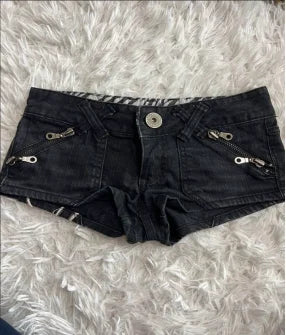 Street style British flag pattern women's shorts Y2k denim goth slim sexy fashionable and versatile low waist black denim shorts DRACO COUTURE