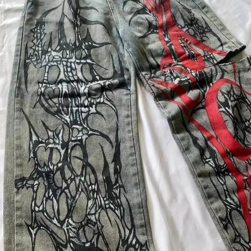 Red Tribal Loose Jeans
