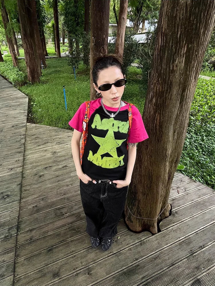 Y2K bestickte Wide-Leg-Jeans – Schwarz, hoher Bund