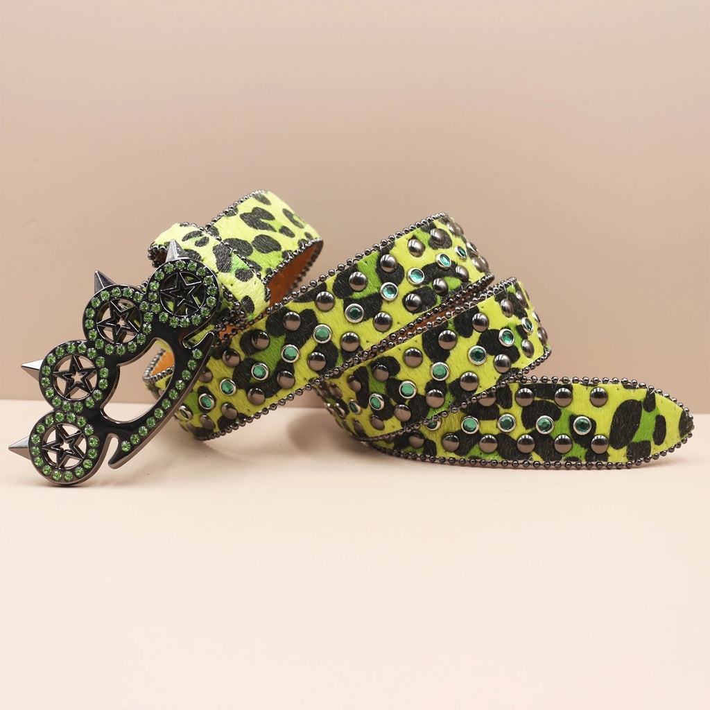 Y2K Strassgürtel mit Leopardenmuster – Western-Denim-Rock-Stil