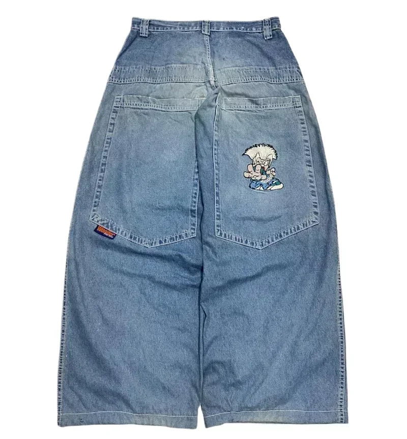 American Street Trend Letter Embroidered Loose Jeans Men Harajuku Y2K New Hip Hop Oversized Wide-leg Pants Unisex Mopping Jeans DRACO COUTURE