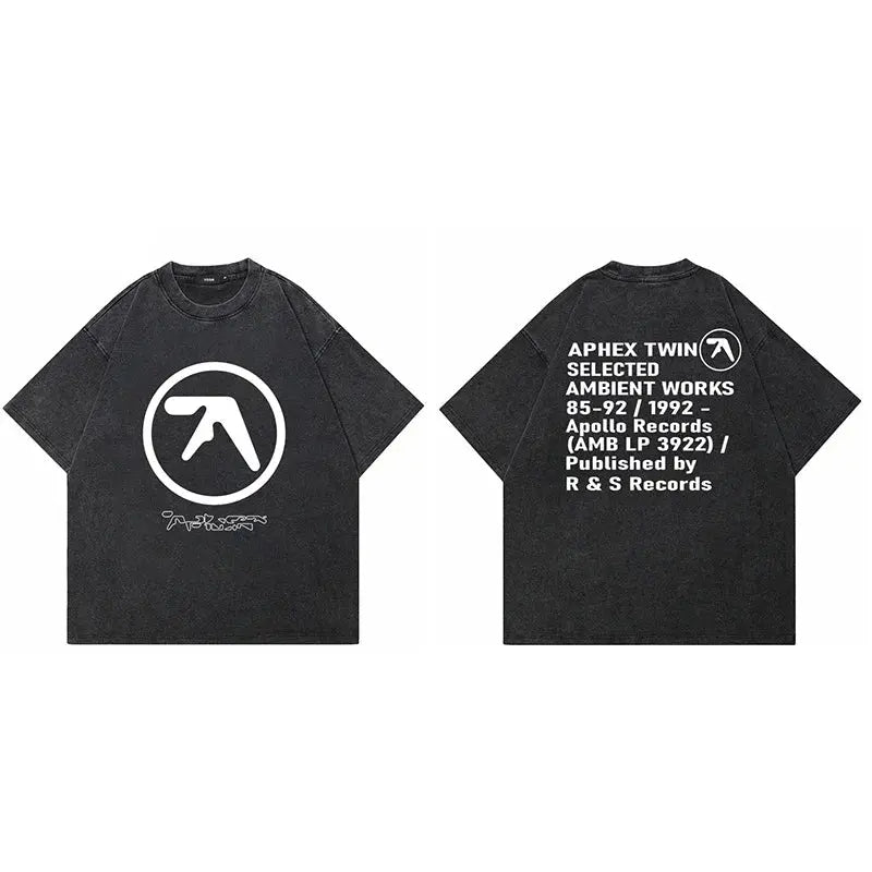 T-Shirt Aphex Twin Washed Black Print - DRACO COUTURE