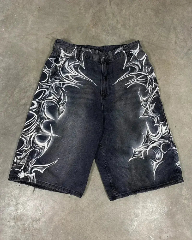 American Street Masonry Design Denim Shorts - DRACO COUTURE