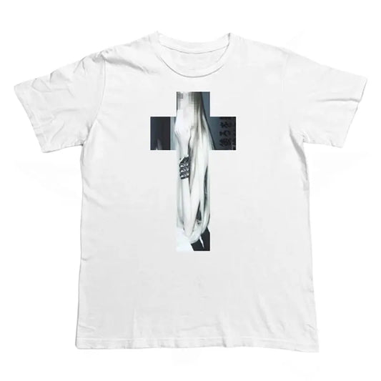 Cross Hip Hop Harajuku Graphic Print Pure cotton Tee Chic Streetwear Punk Short Sleeve T-shirt Vintage Gothic Y2K Cotton T-shirt - DRACO COUTURE