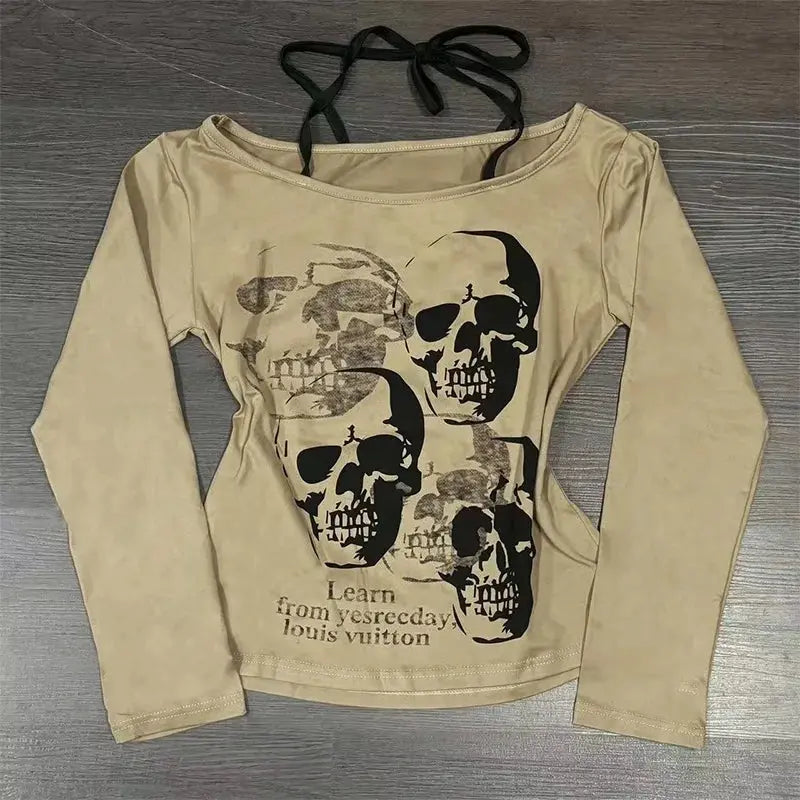 Long Sleeve Print T-Shirts Women Slash Neck - DRACO COUTURE
