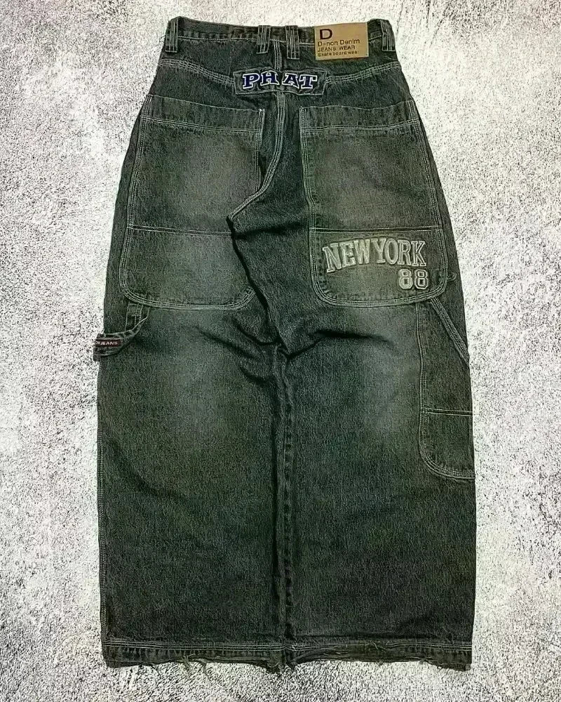 American Street Trend Letter Embroidered Loose Jeans Men Harajuku Y2K New Hip Hop Oversized Wide-leg Pants Unisex Mopping Jeans DRACO COUTURE