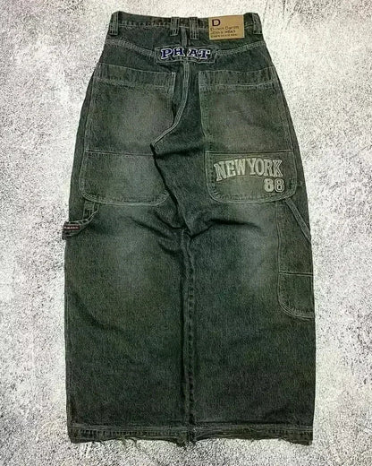 American Street Trend Letter Embroidered Loose Jeans Men Harajuku Y2K New Hip Hop Oversized Wide-leg Pants Unisex Mopping Jeans DRACO COUTURE