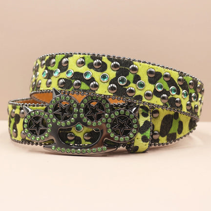Y2K Rhinestone Leopard Belt – Western Denim Rock Style