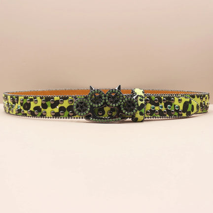 Y2K Rhinestone Leopard Belt – Western Denim Rock Style
