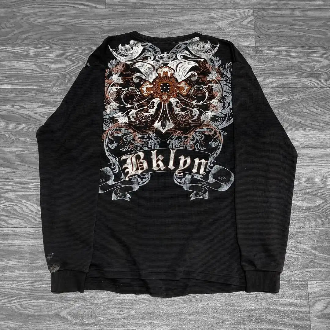 Y2K-Affliction Langarm-T-Shirt, weiß, Rundhalsausschnitt, Oversized-Schnitt, neu, Herren/Damen, Freizeit, Gothic, Baumwolle, Streetwear