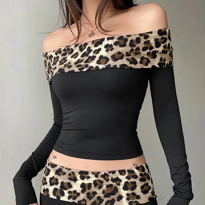 SUCHCUTE Leopard Print Patchwork Skinny Shorts Y2K Aesthetic 2000s Elastic Waist Bottoms Women Fashion Grunge Fairycore Clothes - DRACO COUTURE
