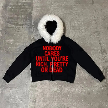 NOBODY CARES ZIP HOODIE - DRACO COUTURE
