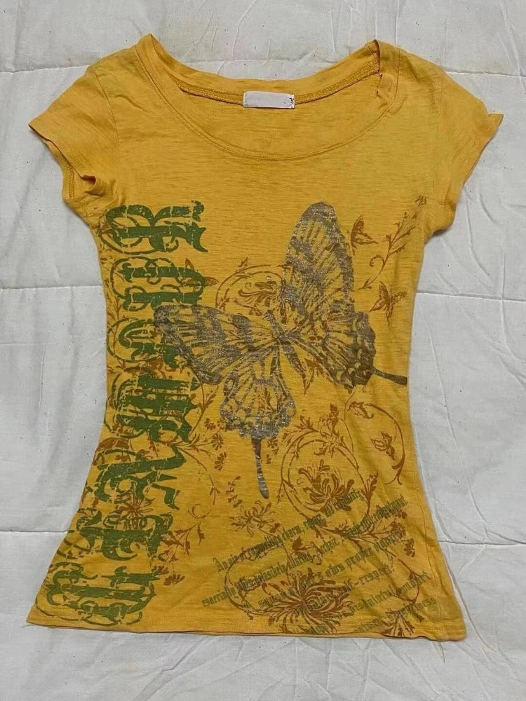 Damen-T-Shirt mit Vintage-Print in Lila im Y2K-Stil, amerikanischer Retro-Look, lässiges Harajuku-Grunge-Fashion-Top, neu