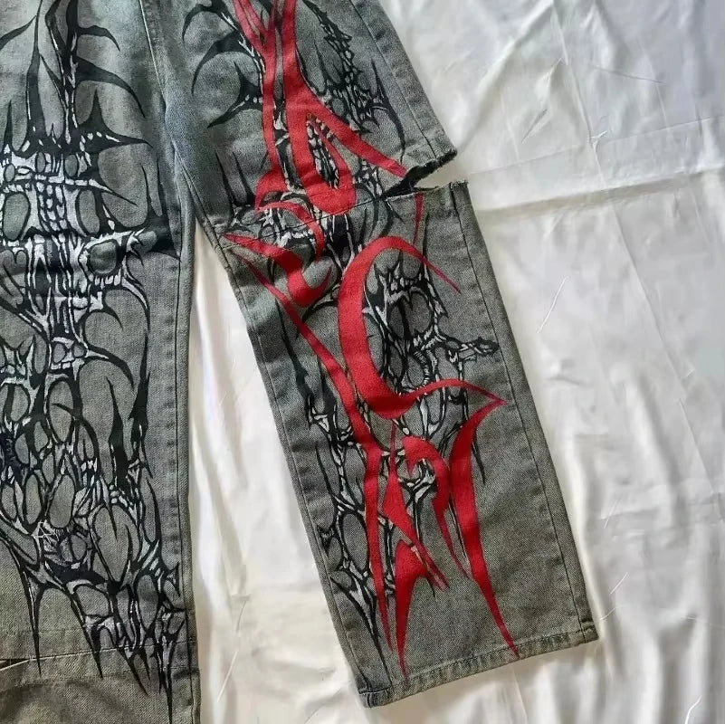 Red Tribal Loose Jeans