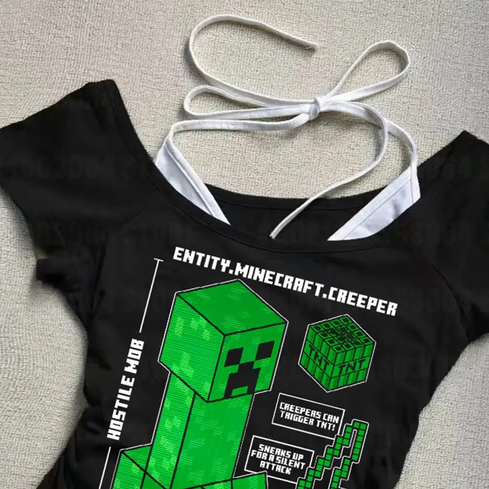 Punk Gothic Sexy Streetwear Slim Baby Tee 2000s Tops Y2k Fake two off shoulder T-shirts Harajuku Aesthetic Short Sleeve Clothing - DRACO COUTURE
