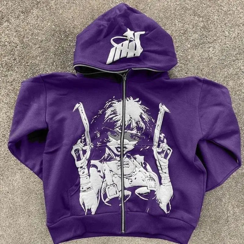 Cartoon Zip Up Hoodies 
Y2K