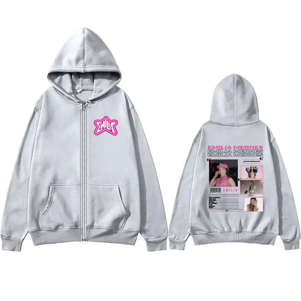 Singer Emilia Mernes MP3 Graphic Zipper Hoodie Male Fashion Oversized Zip Up Jacket Men's Women's Premium Aesthetic Streetwear - DRACO COUTURE