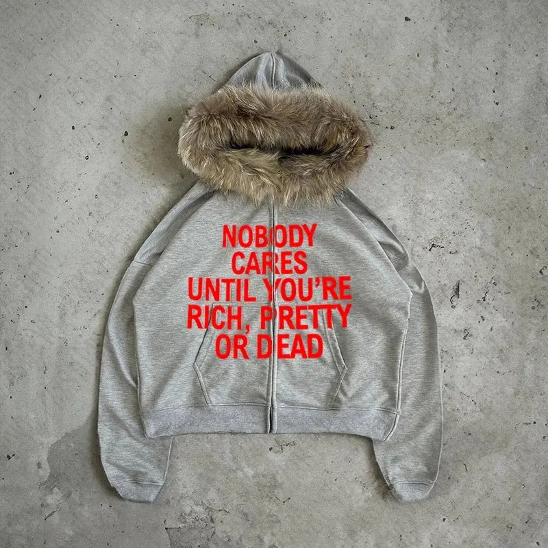 NOBODY CARES ZIP HOODIE - DRACO COUTURE