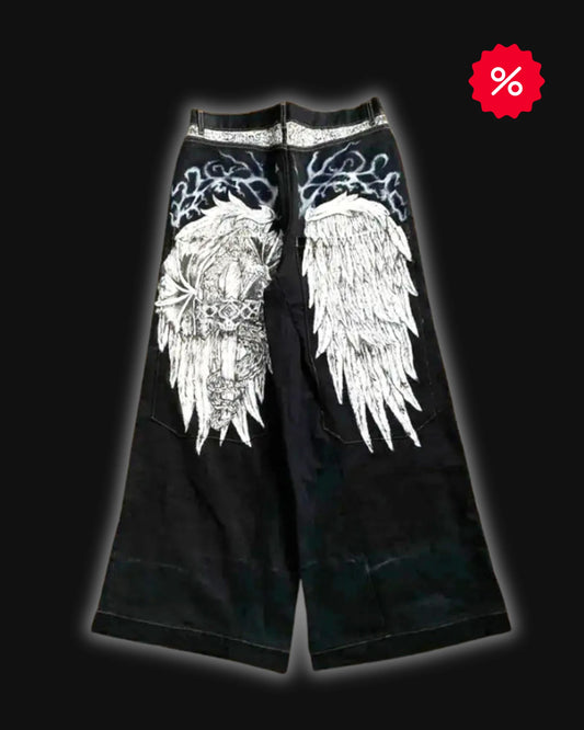 2025 Street Hip-hop Fashion Angel Wings Casual Loose Jeans Men American Harajuku Y2K Fashion Punk Straight Wide-leg Pants Women - DRACO COUTURE
