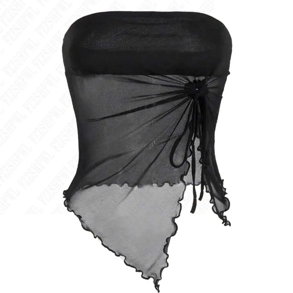 Y2k Aesthetic Gothic Sexy Women Sleeveles 90s Tank Tops Vintage translucency irregularity Camisole Crop Tops Clothes Girl Summer DRACO COUTURE