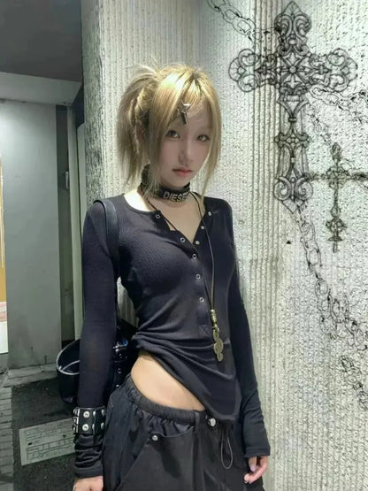 Y2k Gothic Black V-neck - DRACO COUTURE