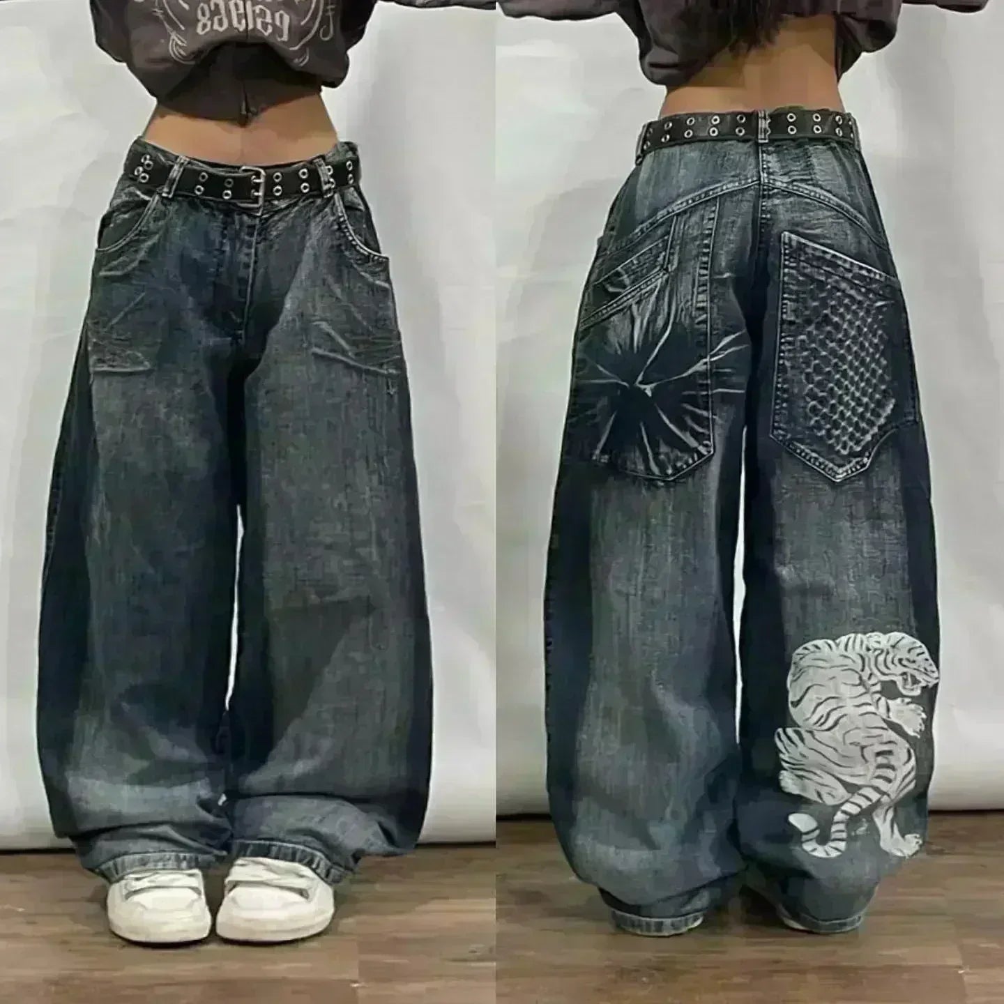 American Street Trend Letter Embroidered Loose Jeans Men Harajuku Y2K New Hip Hop Oversized Wide-leg Pants Unisex Mopping Jeans DRACO COUTURE