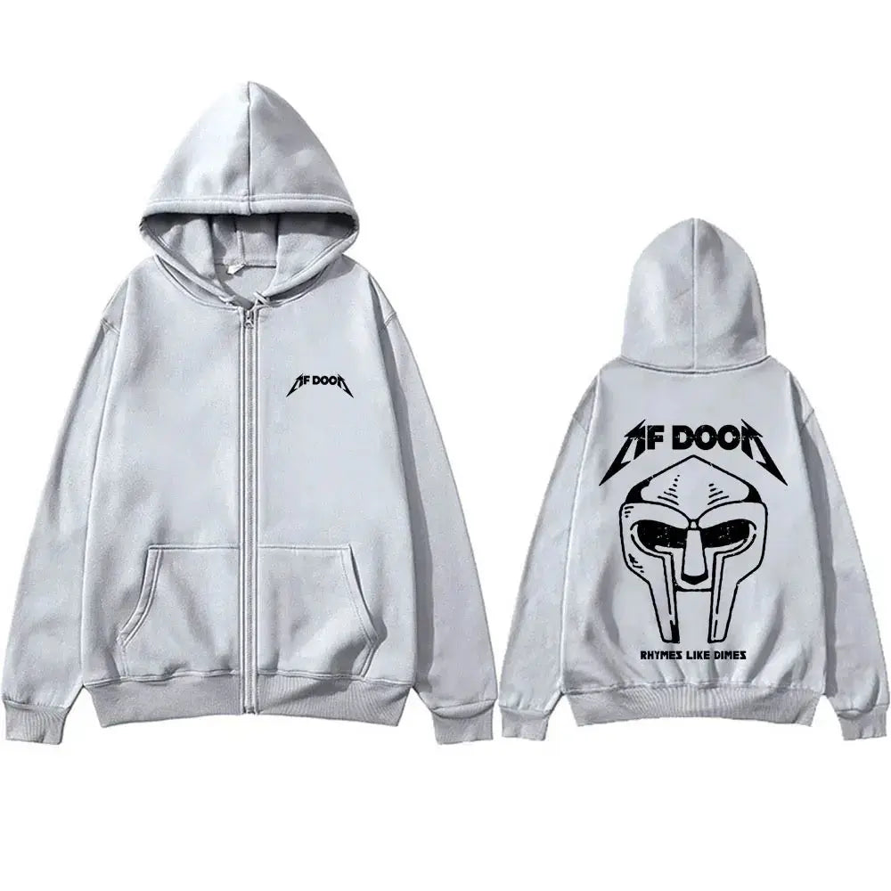 Rapper Mf Doom Doomsday Rhymes Like Dimes Zipper Hoodie Men Women Hip Hop Oversized Zip Up Sweatshirt Rock Gothic Zip Up Jacket - DRACO COUTURE