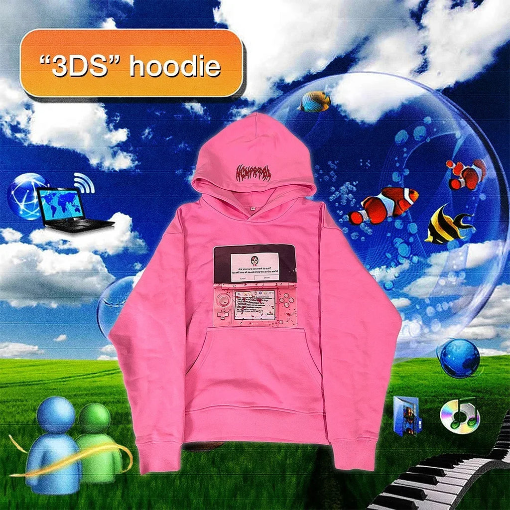 Harajuku Trendy Sportswear Pink 3DS Hoodies Damen Herren Streetwear Tape Mark Hot Sell Sweatshirts Zip Up Hoodie Y2k Tops