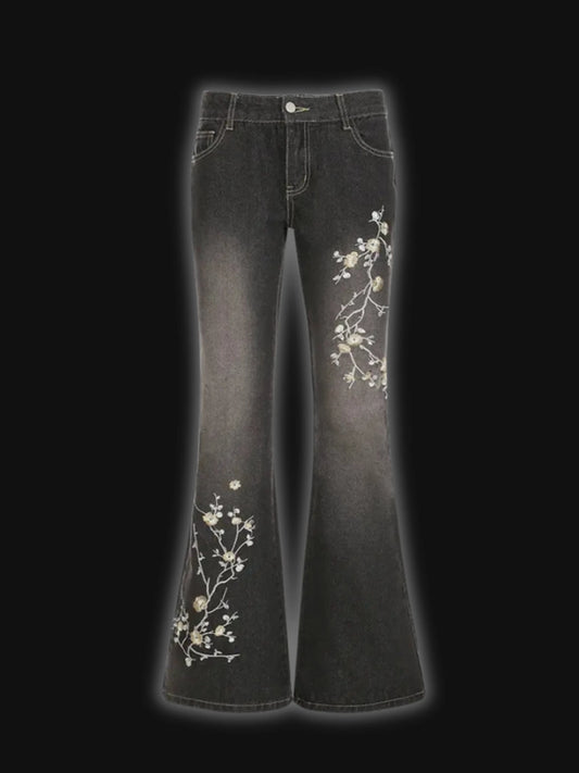 Weekeep Floral Embroidery Jeans Vintage 2000s - DRACO COUTURE