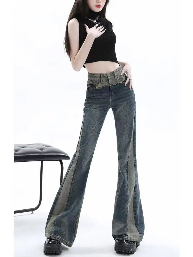 American High Street Spicy Girls Low Waist Jeans Damen Herbst Vintage Y2k Design Sense Slim Fit Straight Tube Micro Flare Pants