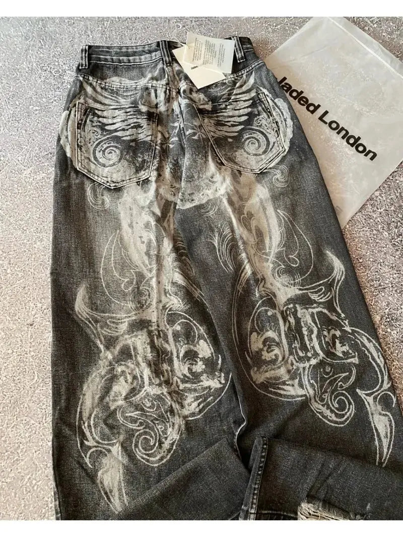 Big Washed Black Grey Jeans Loose - DRACO COUTURE