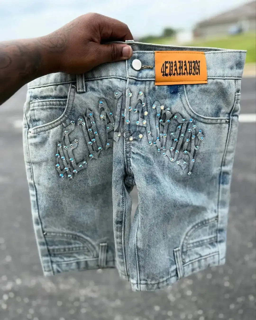 American Street Masonry Design Denim Shorts - DRACO COUTURE