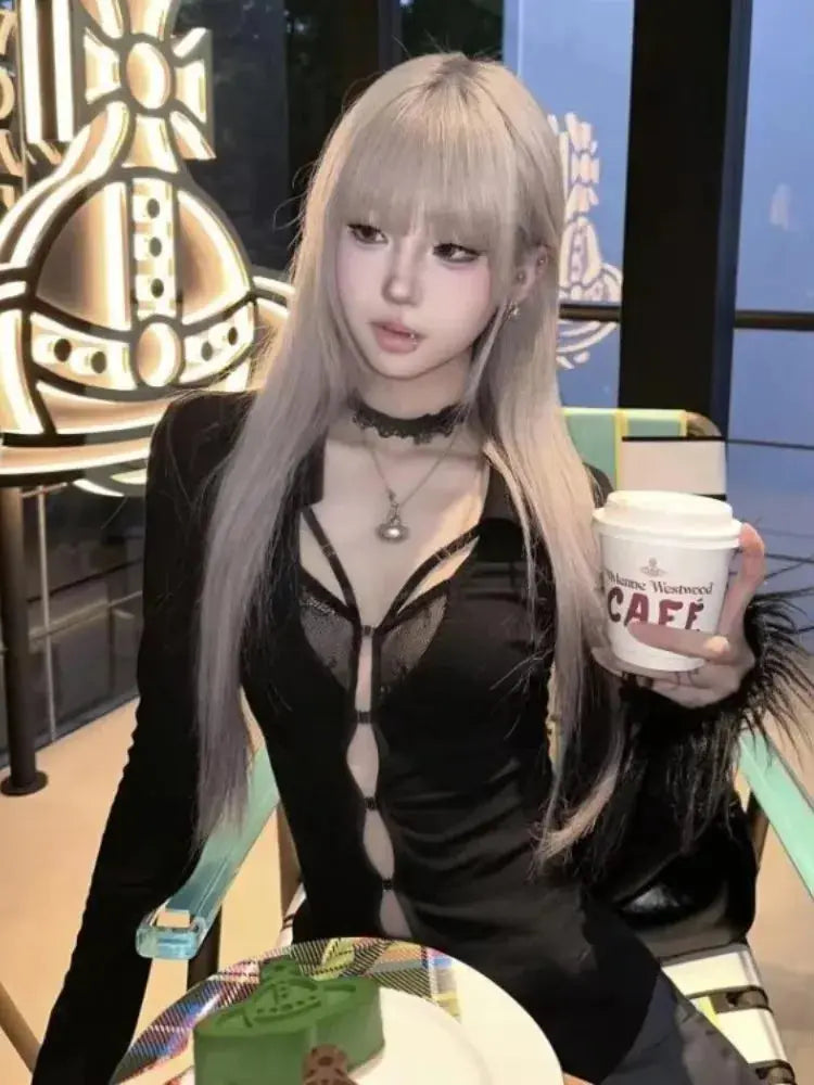 Y2k Gothic Black V-neck - DRACO COUTURE