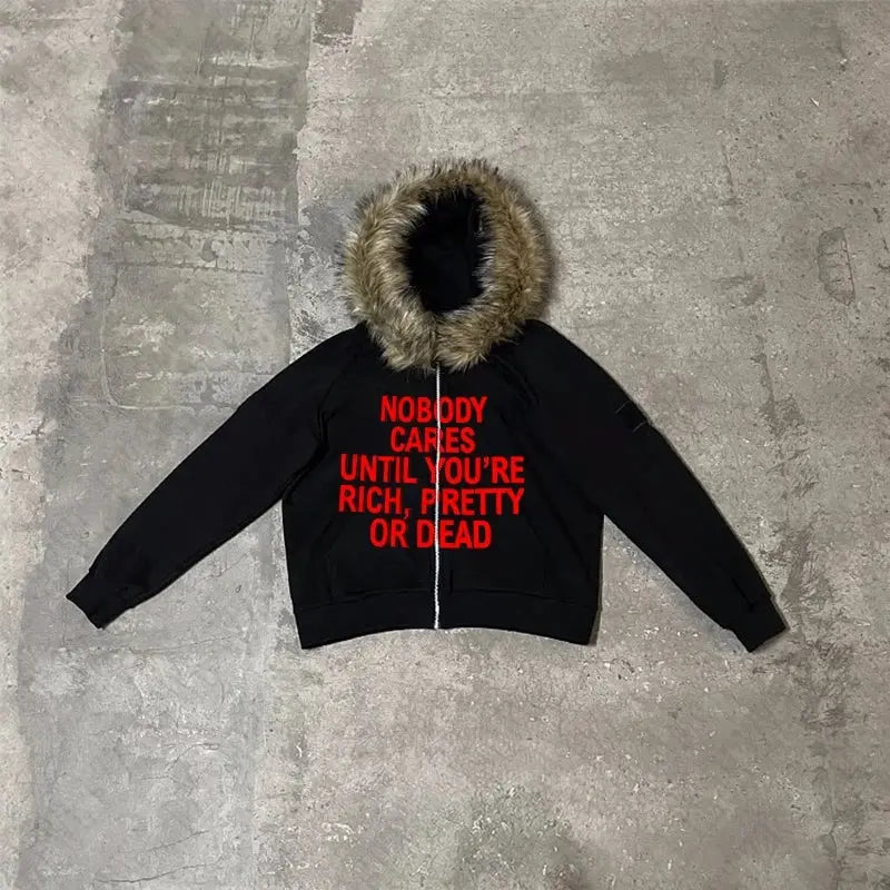 NOBODY CARES ZIP HOODIE - DRACO COUTURE