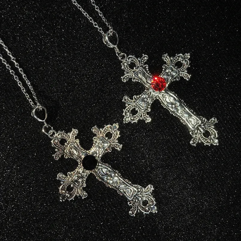 Gothic Big Zircon Cross Necklace Unisex Y2K Irregular Goth Large Cross Pendant Necklaces  for Men Women Couple Necklace Jewelry - DRACO COUTURE
