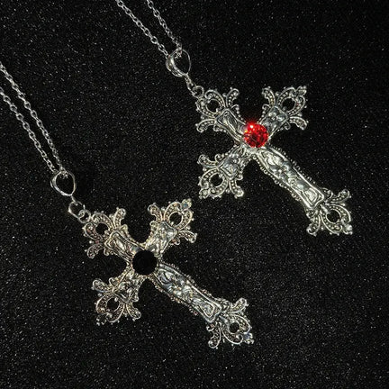 Gothic Big Zircon Cross Necklace Unisex Y2K Irregular Goth Large Cross Pendant Necklaces  for Men Women Couple Necklace Jewelry - DRACO COUTURE