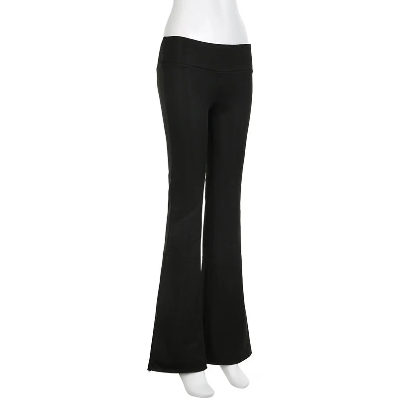 Lässige, sexy Basic-Schlaghose in Unifarben, Y2K-Stil, schmal geschnitten, niedrige Taille, Bootcut-Hose für Damen, Herbst/Frühling 2025, Streetwear-Mode