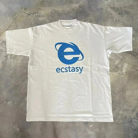 Streetwear Ecstasy New T Shirt Y2K Men's Harajuku White T-shirt Letter Pattern Printing Oversize Loose Short-sleeved Gothic Top - DRACO COUTURE