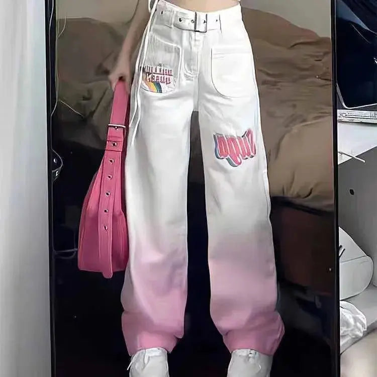 Street Pink Embroidered Jeans - DRACO COUTURE