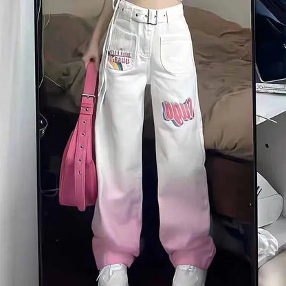 Street Pink Embroidered Jeans - DRACO COUTURE