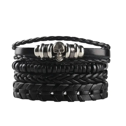 4/5/6pcs Evil Eye Wing Star Skull Diy Braided Punk Style Bracelet Set, Featuring Pu Leather And Beads Bracelet - DRACO COUTURE