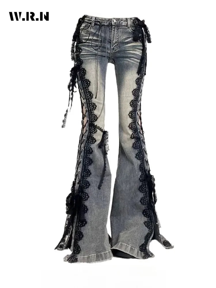 Y2K Lace Up Flare Jeans